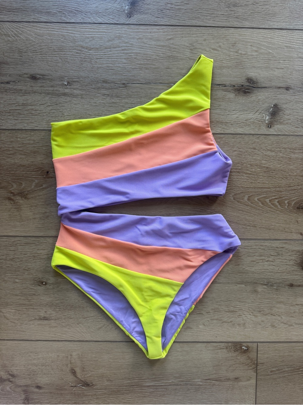 Beach Riot One-Shoulder One-Piece Swimsuit in Yellow, Peach & Lavender